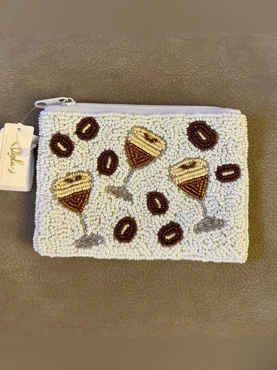 🫘🍸White Beaded Espresso Martini Coin Pouch
