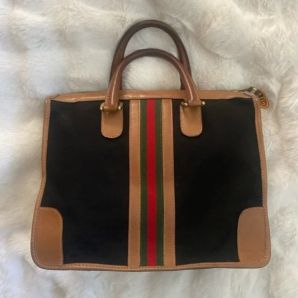 Vintage Gucci Top Handle Bag BlackTan Stripe