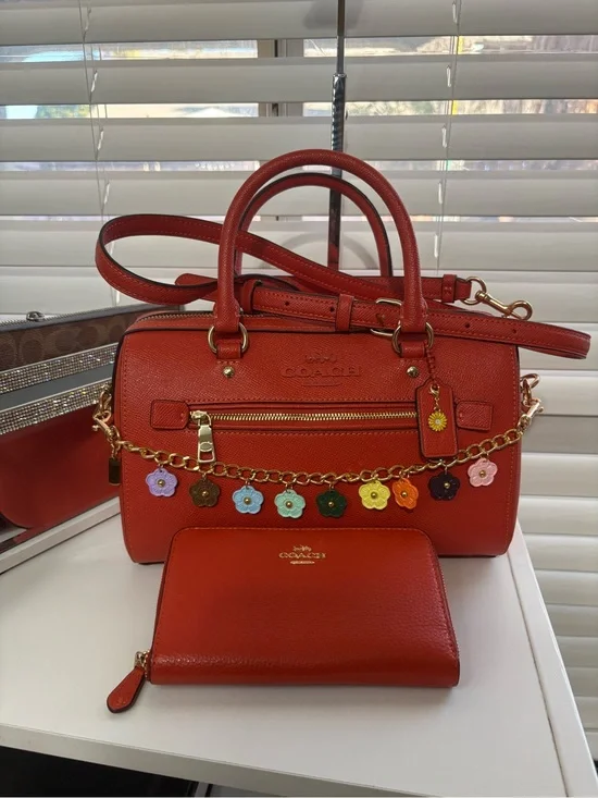🧡Coach Orange-Red Rowan Satchel Bag Set🧡