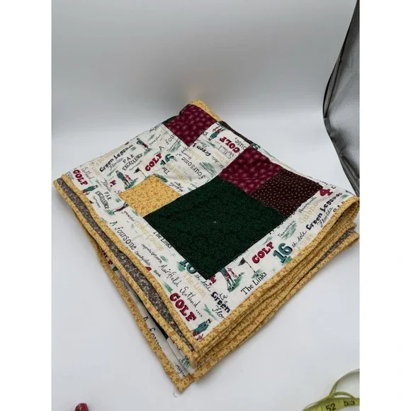 Handmade Golf Patchwork Throw Quilt 65x41 Covered Bridge Guild Strongsville OH