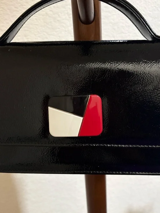 Black Patent Satchel with Red & White Accent