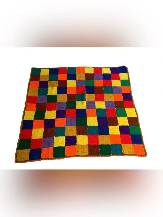 Vintage Handmade Colorful Crochet Patchwork Afghan Blanket Appox 45”x 45”‎