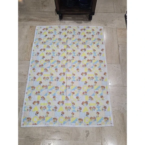 Vintage Lil Shavers Patchwork Baby Quilt Child Yellow‎ Little 1970 Mop Top Hair