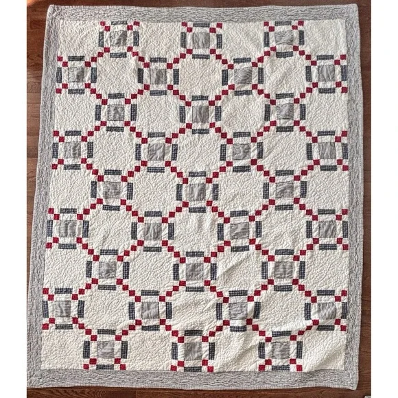 Vintage Quilt Patriotic Americana RWB Burgoyne Surround Gingham Pinstripe 64 x76