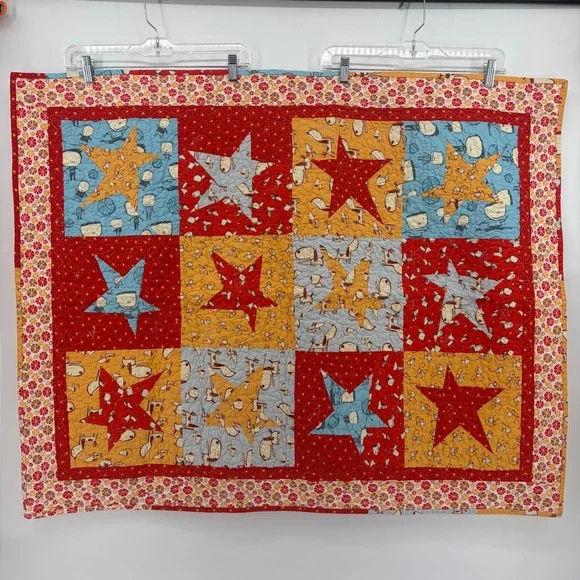 Handmade Patchwork Star Quilt Charlie Brown Peanuts Fabric Baby Blanket 41