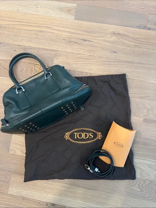 TOD'S Dark Green Leather Dome Satchel