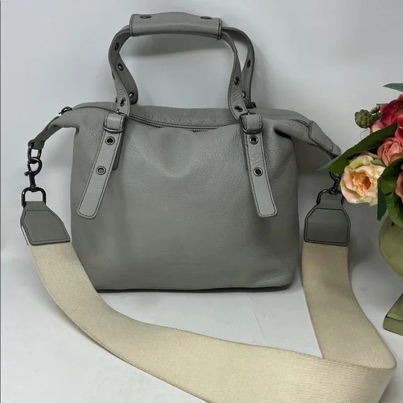 LUCKY BRAND GRAY GENUINE PEBBLED LEATHER SATCHEL CROSSBODY BAG PURSE