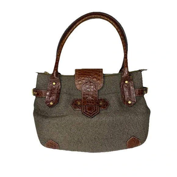 ERIC JAVITS Squishee Woven Satchel‎ Alligator Embossed Handbag
