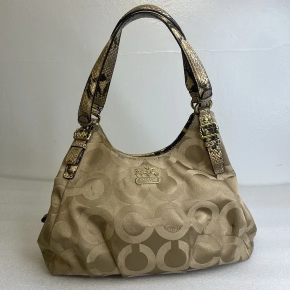 Coach Madison Op Art Signature Sateen‎ Maggie snake Strap F17689 Shoulder Bag