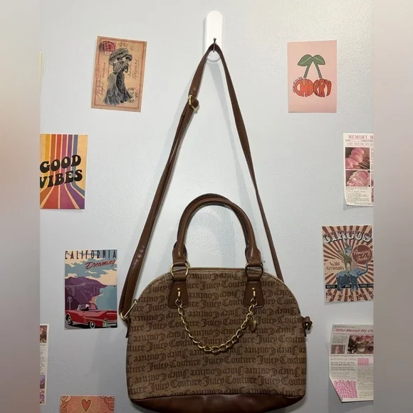 Juicy Couture Brown Logo Dome Satchel with Gold Chain
