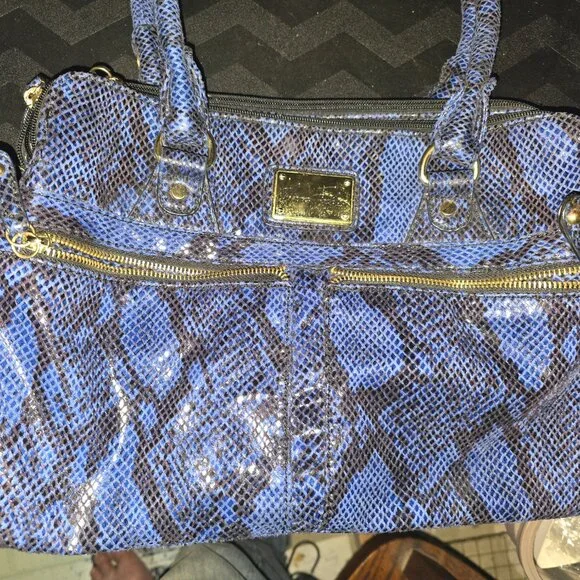 Marc Fisher Blue and Brown Snakeskin Satchel with Gold Hardware