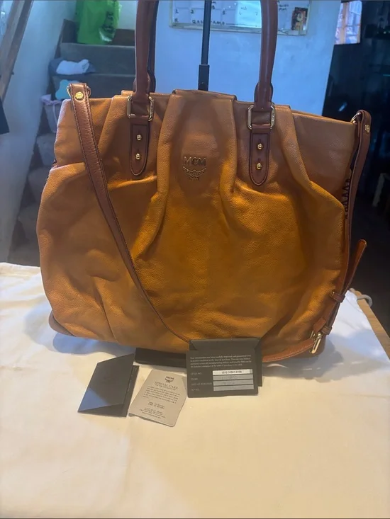 MCM Brown Leather Tote with Detachable Strap