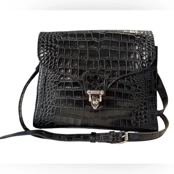 Patricia Nash - Croc Embossed Ashmore Crossbody Black Satchel