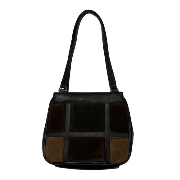 Patchwork Purse Shoulder Bag Black Faux Leather Faux Suede Patches Boho Hippie