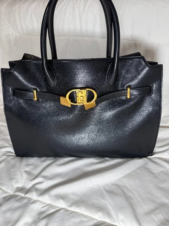 NEW LIU JO Italy Black Belted Structured Tote Satchel Bag