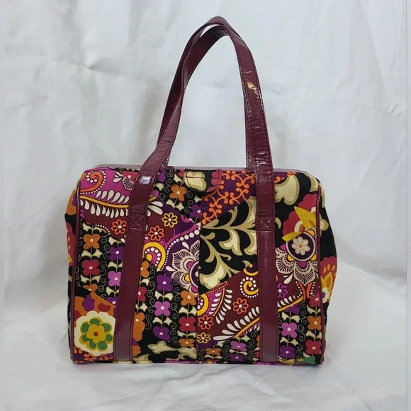 Vera Bradley Retired Suzani Safari Sunset Pattern‎ Plum Trim Boho Chic Satchel