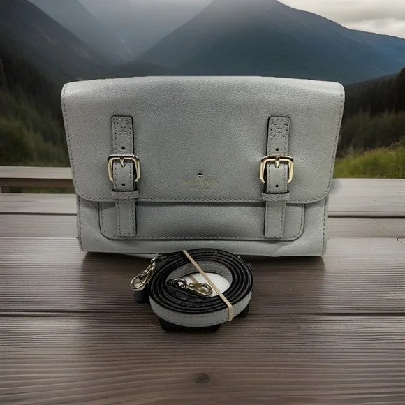 Kate Spade Gray‎ Leather Pebbled Satchel Bag With Buckles
