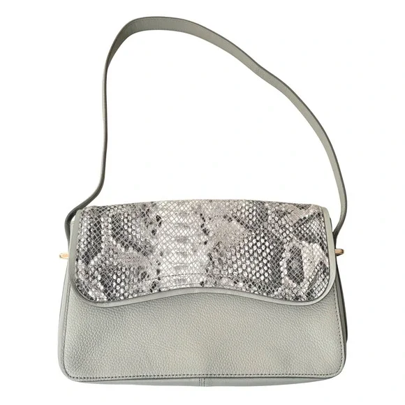 NWOT NORDSTROM brand Light Gray Pebble Leather Snake Embossed‎ Flap Shoulder Bag