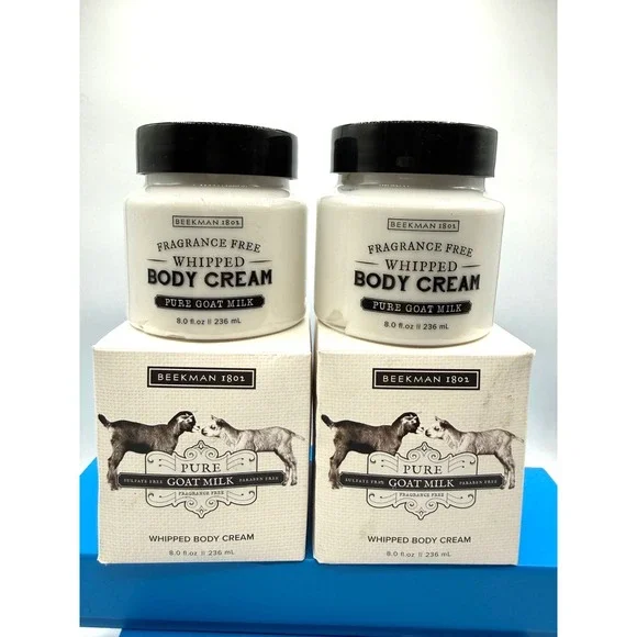 SET OF 2 BEEKMAN 1802 Pure Fragrance Free Lotion Goat Milk Whipped Body Cream