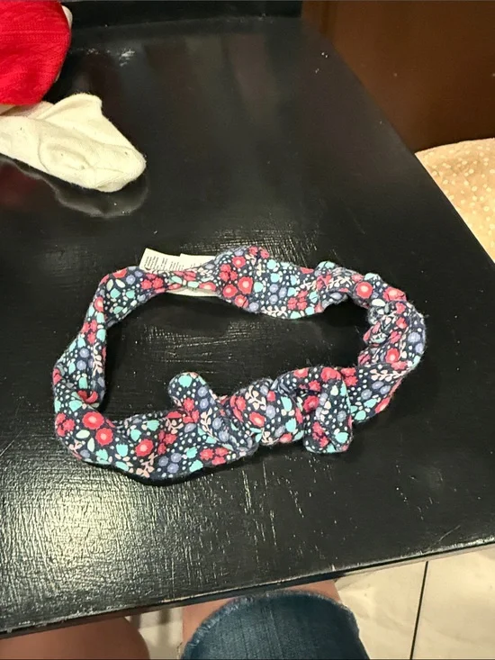 Floral Knotted Fabric Headband - Navy with Pink & Mint Flowers