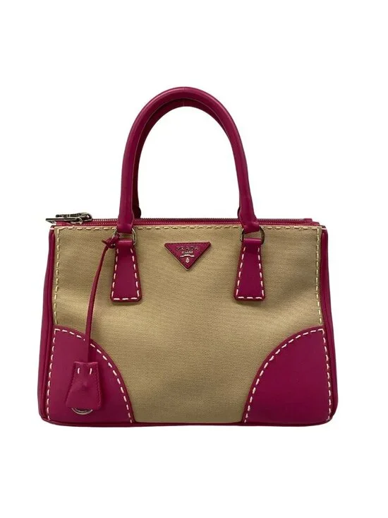 Prada Handbag Canapa City Beige Pink Leather