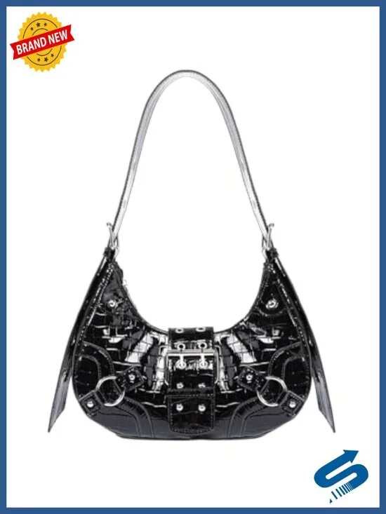 Y2K Studded PU Leather Clutch Handbag Boho Shoulder Bag