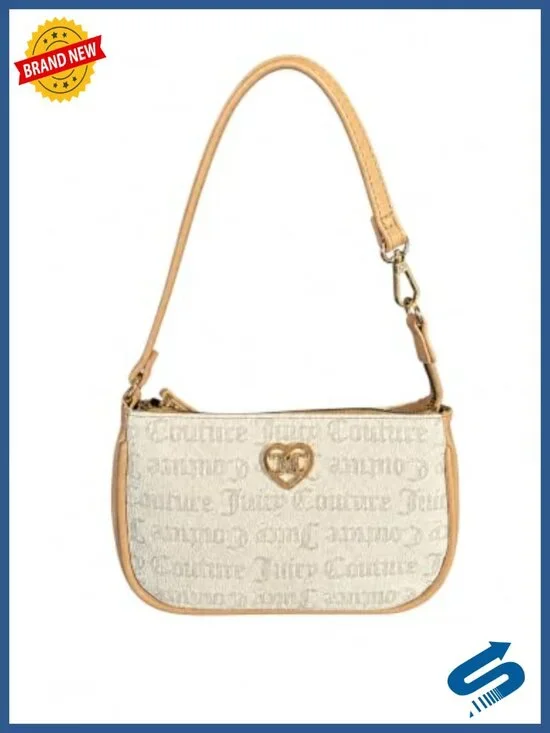 Mini Shoulder Bag with Wristlet Strap, Faux Leather, Heart Logo Hardware, Zip
