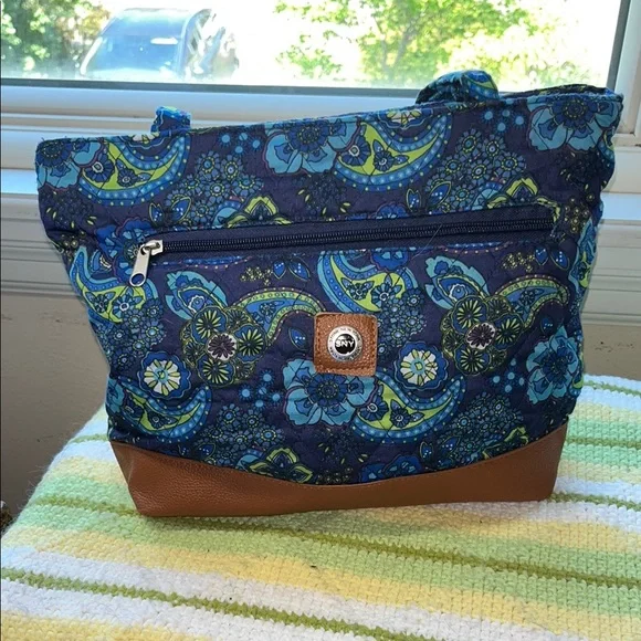 Floral Blue and Brown‎ Shoulder Bag Stone New York