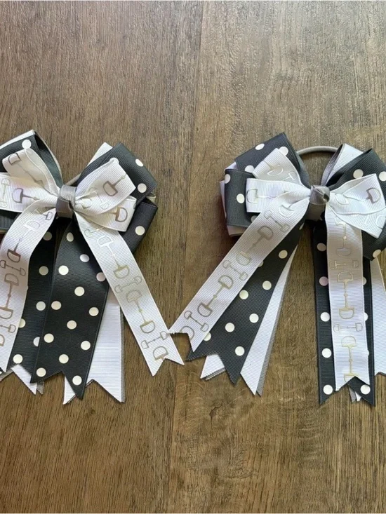 Black & White Polka Dot Hair Bows for Kids - Set of 2