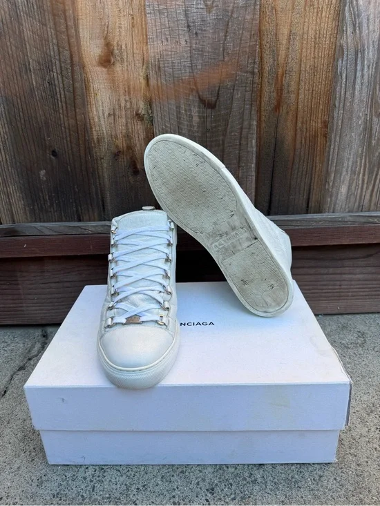 Balenciaga Off-White Leather High-Top Sneakers