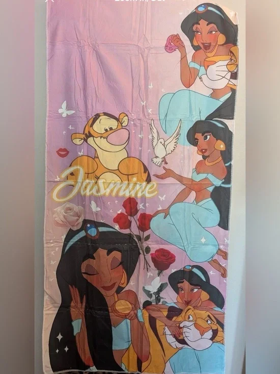 Disney Jasmine Pink & Aqua Character Towel with Gold Script 70x140 inch