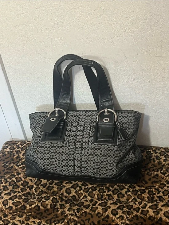Coach Soho Signature C Black and Gray Jacquard Satchel
