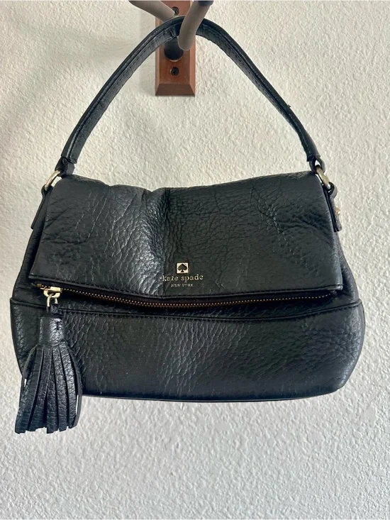 Kate Spade Cobble Hill Little Minka Black Pebbled Leather Zip Flap Bag