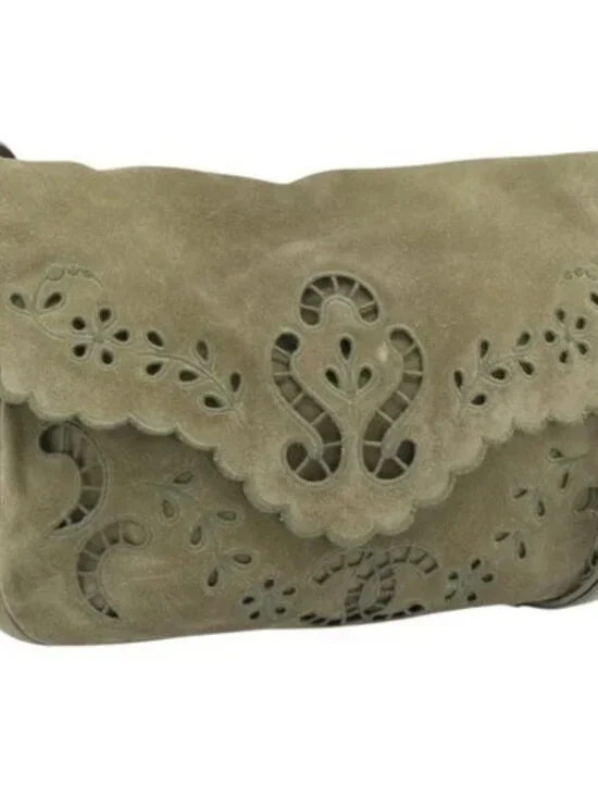 CHANEL Shoulder Bag Suede Leather Khaki Silver CC Auth mr2540A