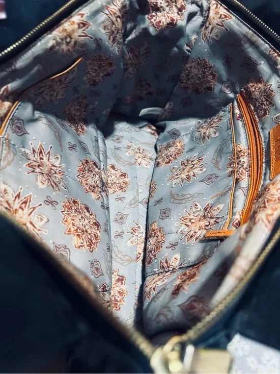 HOBO Blue and Brown Floral Lined Shoulder Bag with HOBO wallet