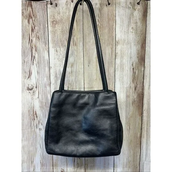 Rare Latico Leathers Soft Black Leather Double Strap Chic Shoulder Tote Bag