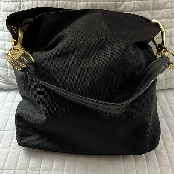 Classic Black Shoulder Hobo Bag with Gold Hardware