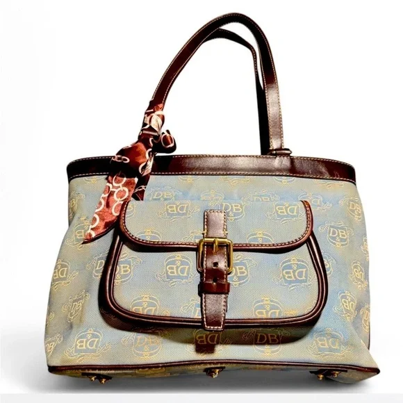 Dooney & Bourke East West Canvas / Leather Trim Donegal Crest Tote Shoulder Bag