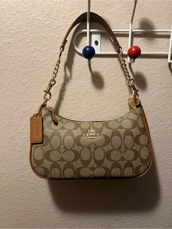 Coach Signature Canvas Shoulder Bag in Brown and Tan