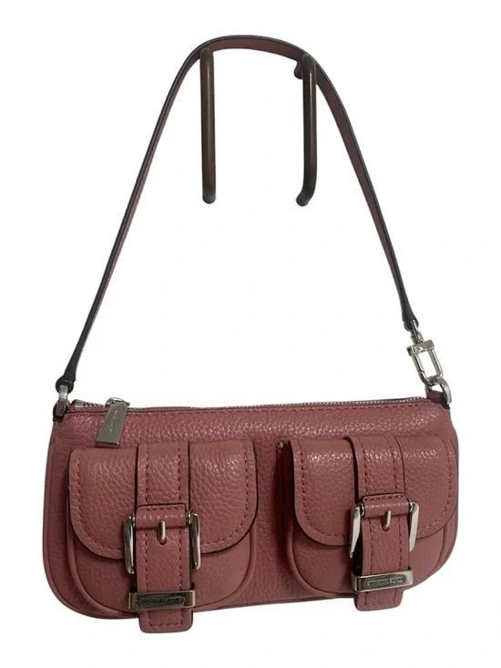 MICHAEL Michael Kors Zoe Rose Pink Leather Pouchette with Front Buckle Pockets
