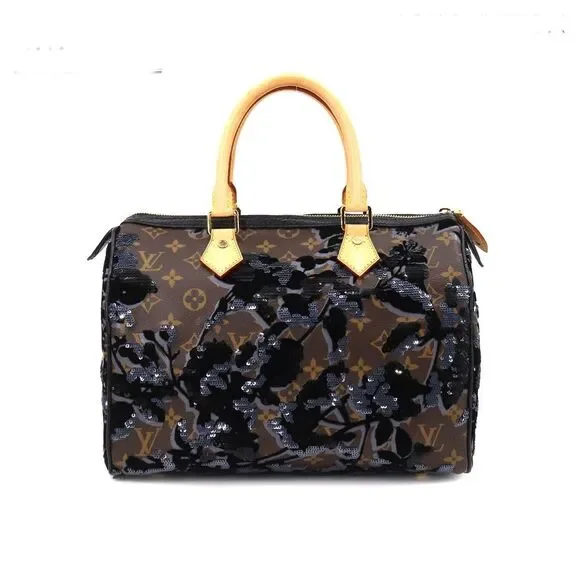 Louis Vuitton Monogram Fleur De Gees Speedy 30 Hand Bag Sequin Brown