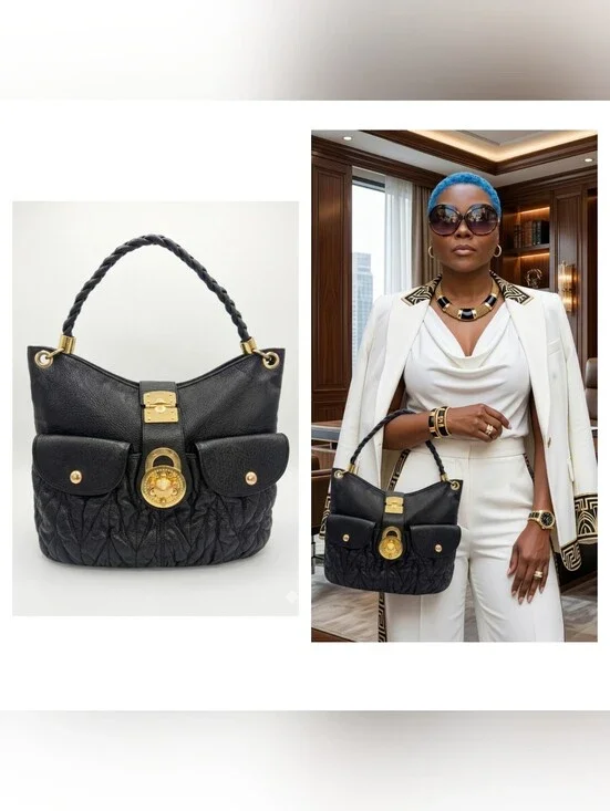 Luxury Black Quilted Leather Handbag with Gold Hardware