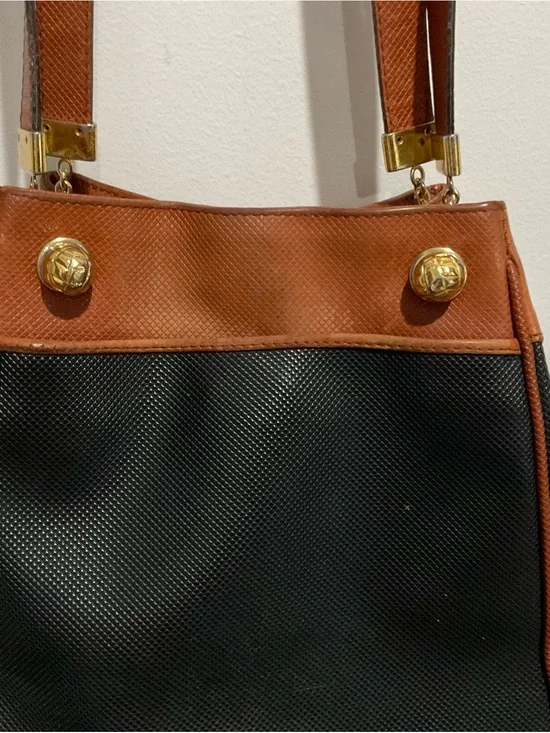 Bottega Veneta Vintage Black and Brown Bucket Bag with Gold Hardware