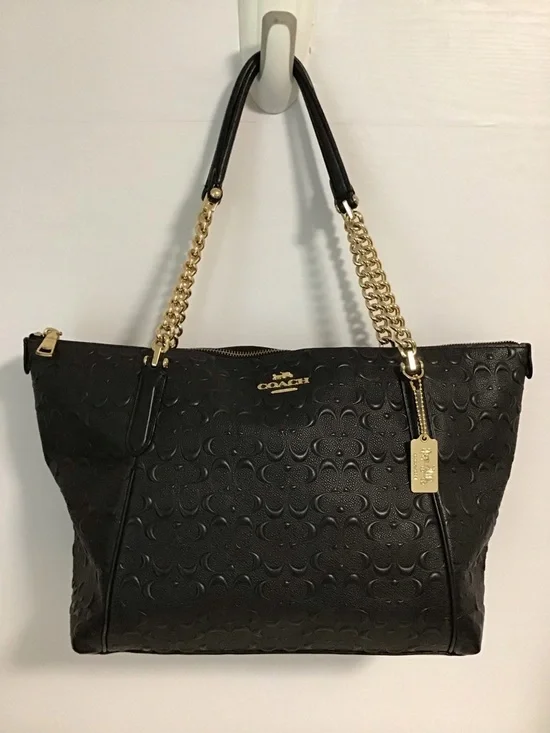 Coach Ava Chain Tote in Signature Embossed Leather Black EUC