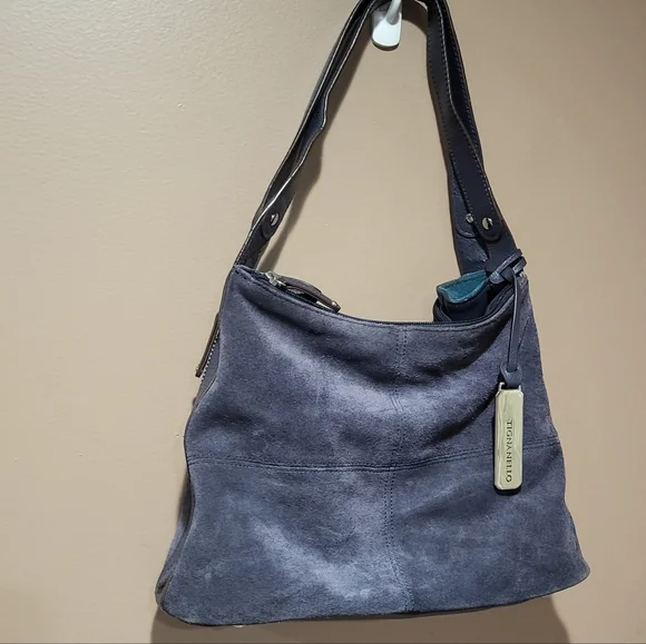 Tignanello Womens Two Tone Blue And Teal Suede Expandable Shoulder Bag
