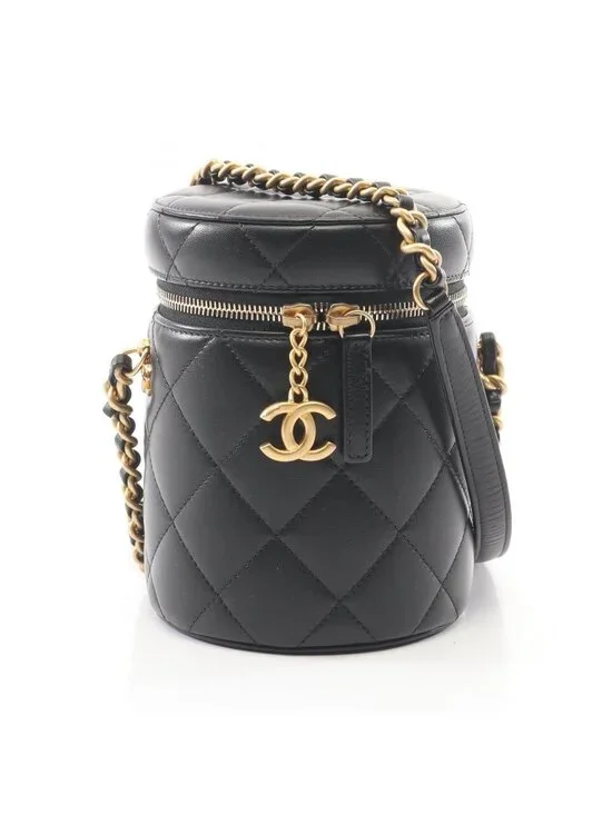 Chanel Shoulder Bag Quilted Black Lambskin Vanity Chain