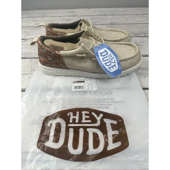 Hey Dude Men's Wally Funk Duck Print Wood Ash/Multi Slip-on Sneakers Size 12 NEW