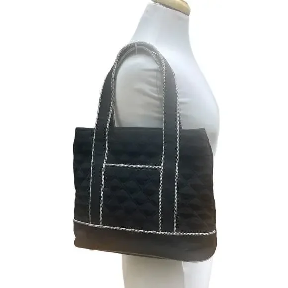 Vera Bradley Black Quilted Two-Handle Shoulder Bag w White Contrast Stitching