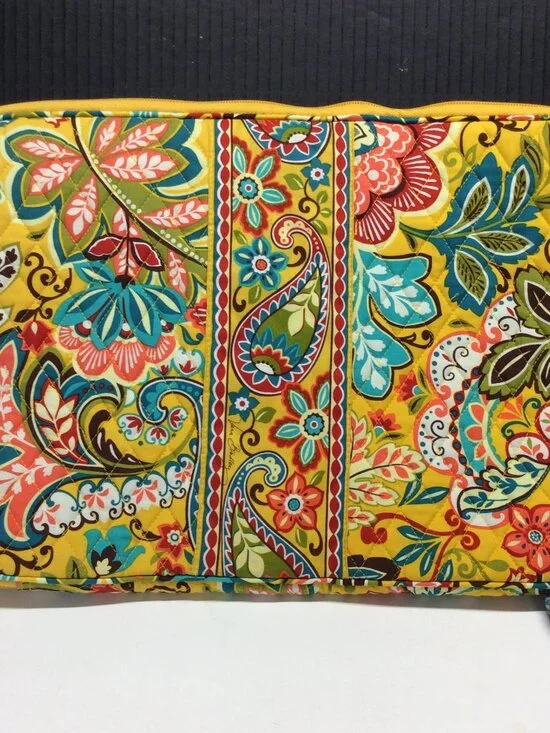 Vera Bradley Sun Valley Quilted Laptop Sleeve Yellow Floral Paisley Case 17x12