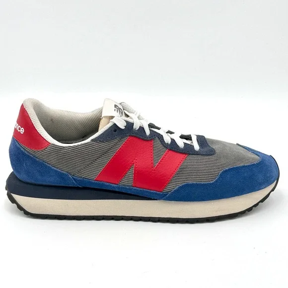 New Balance 237 Corduroy Suede Mens Sneakers Grey Blue Red MS237LE1 Size 10.5
